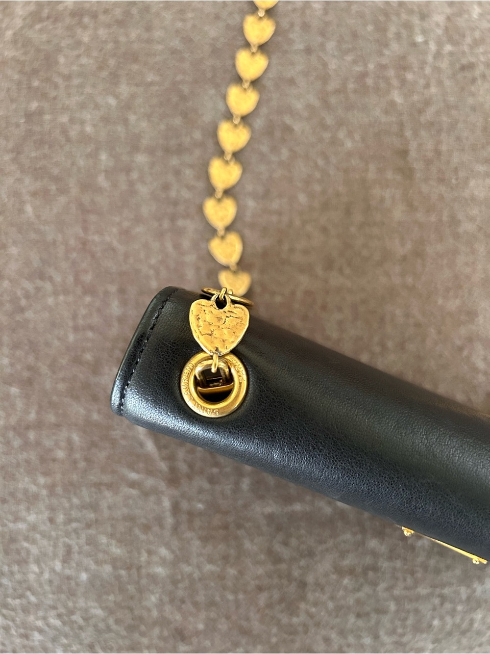 Rare Saint Laurent YSL Black Leather Heart Chain Kate Bag - Picture 13 of 15